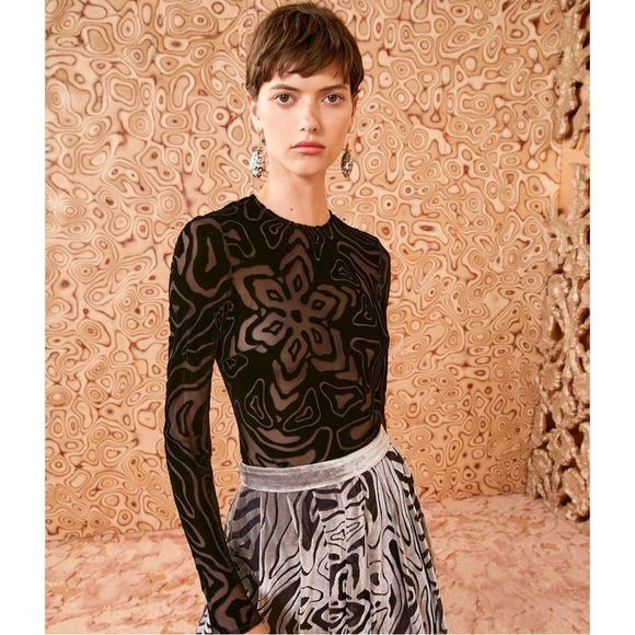 Ulla Johnson Tops - Ulla Johnson Quinn Blouse - Black Geometric Silk Blend Velvet Long Sleeve Top